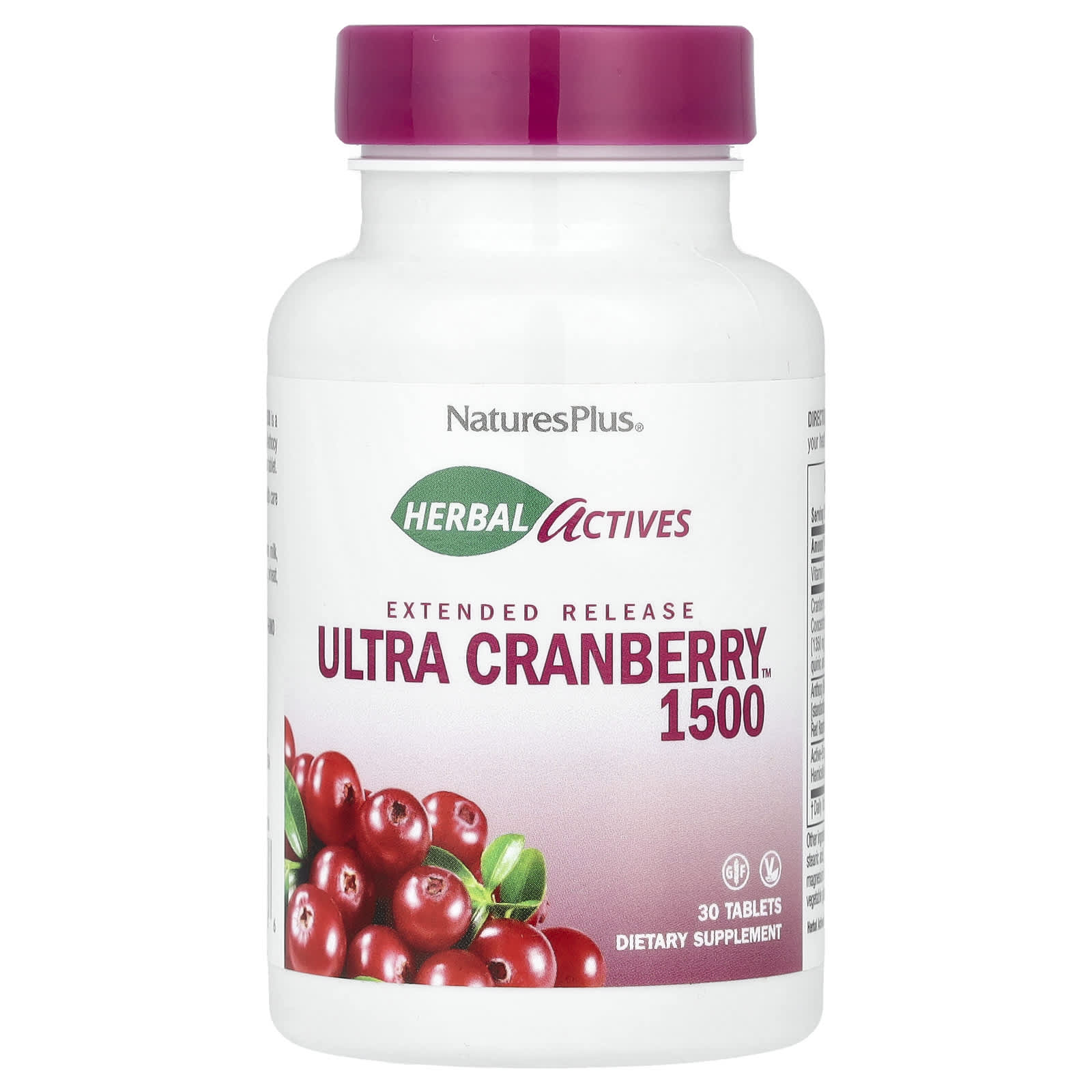 NaturesPlus, Herbal Actives, Ultra Cranberry™ 1500, 30 Tablets - Image 1