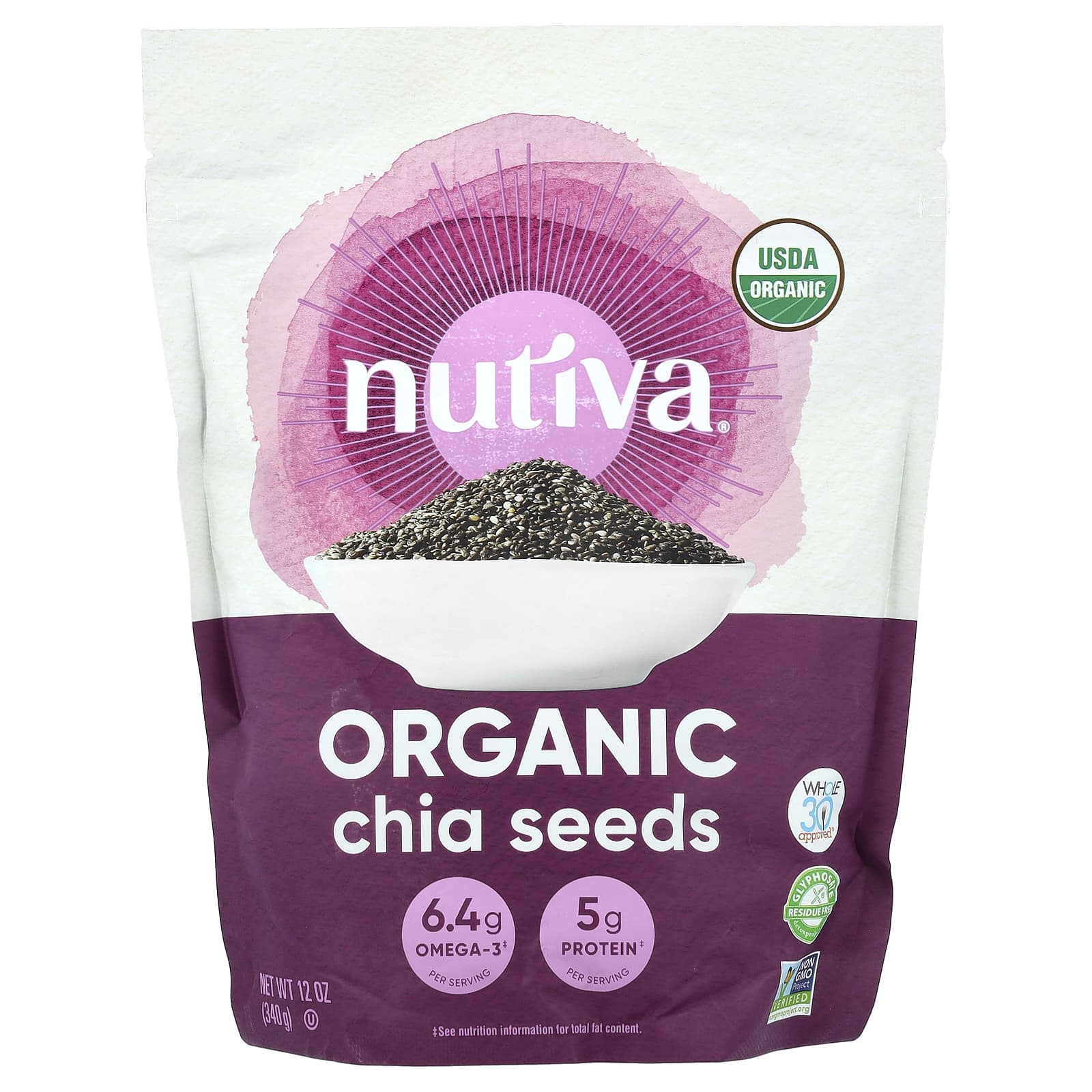 Nutiva, Organic Chia Seeds, 12 oz (340 g) - Image 1