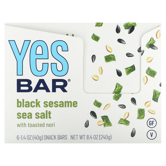 Yes Bar, Snack Bar, Black Sesame Sea Salt, 6 Bars, 1.4 oz (40 g) Each - Image 1