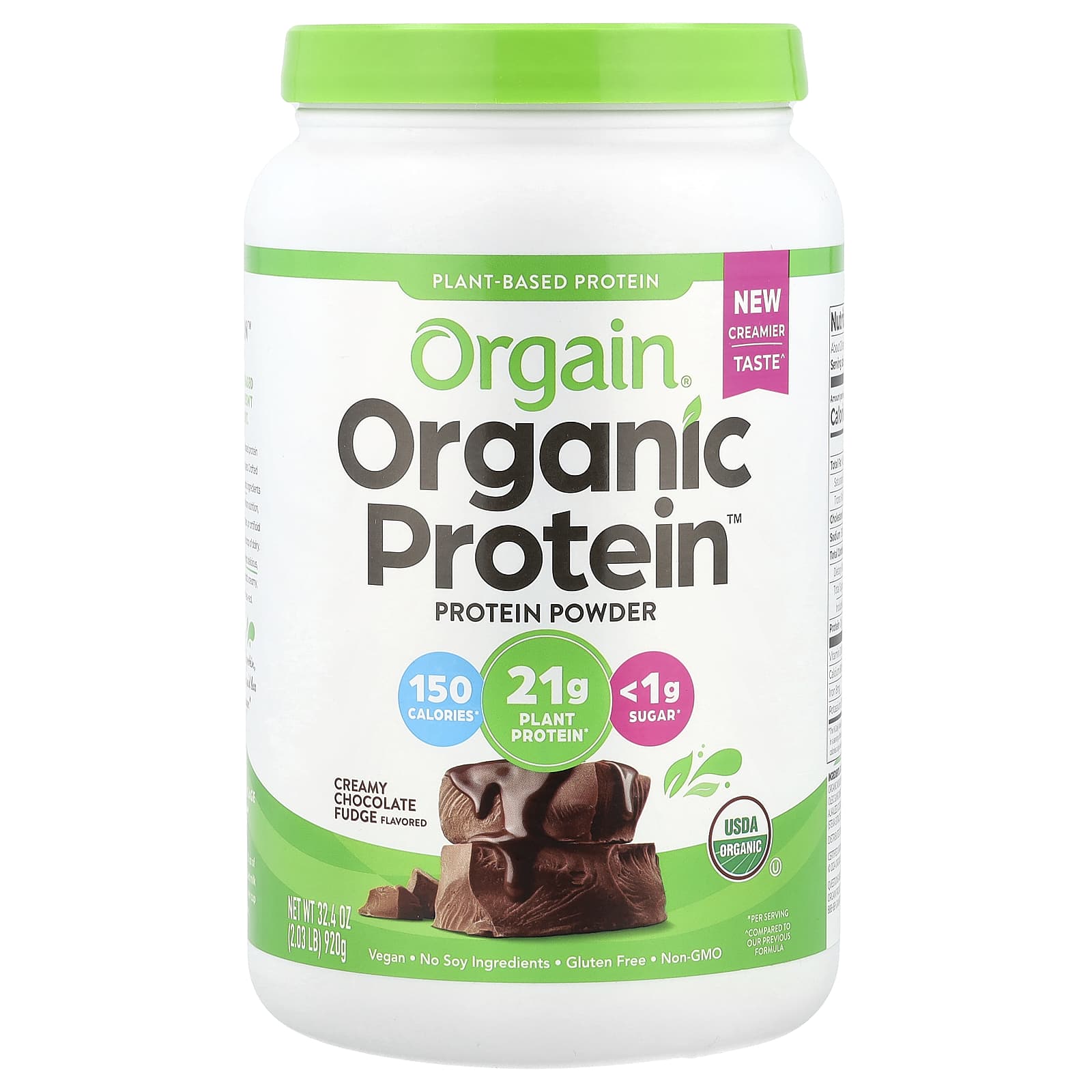 Orgain, Organic Protein™ Powder, Plant Based, Creamy Chocolate Fudge, 2.03 lb (920 g) - Image 1