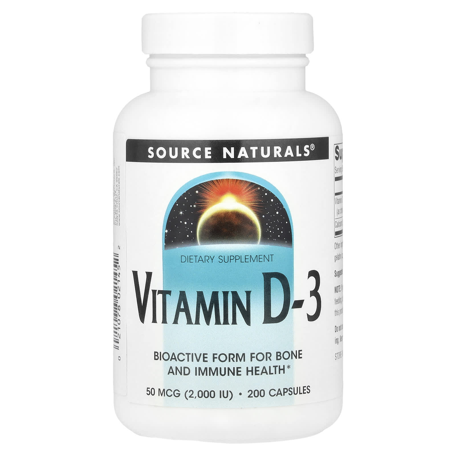 Source Naturals, Vitamin D-3, 50 mcg (2,000 IU), 200 Capsules - Image 1