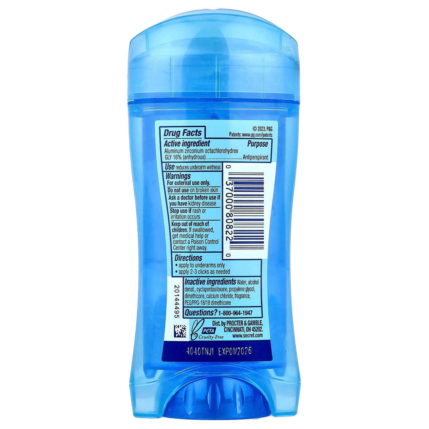 Secret, Outlast®, Sweat & Odor, 72 HR Clear Gel Deodorant, Completely Clean, 2.6 oz (73 g) - Image 2