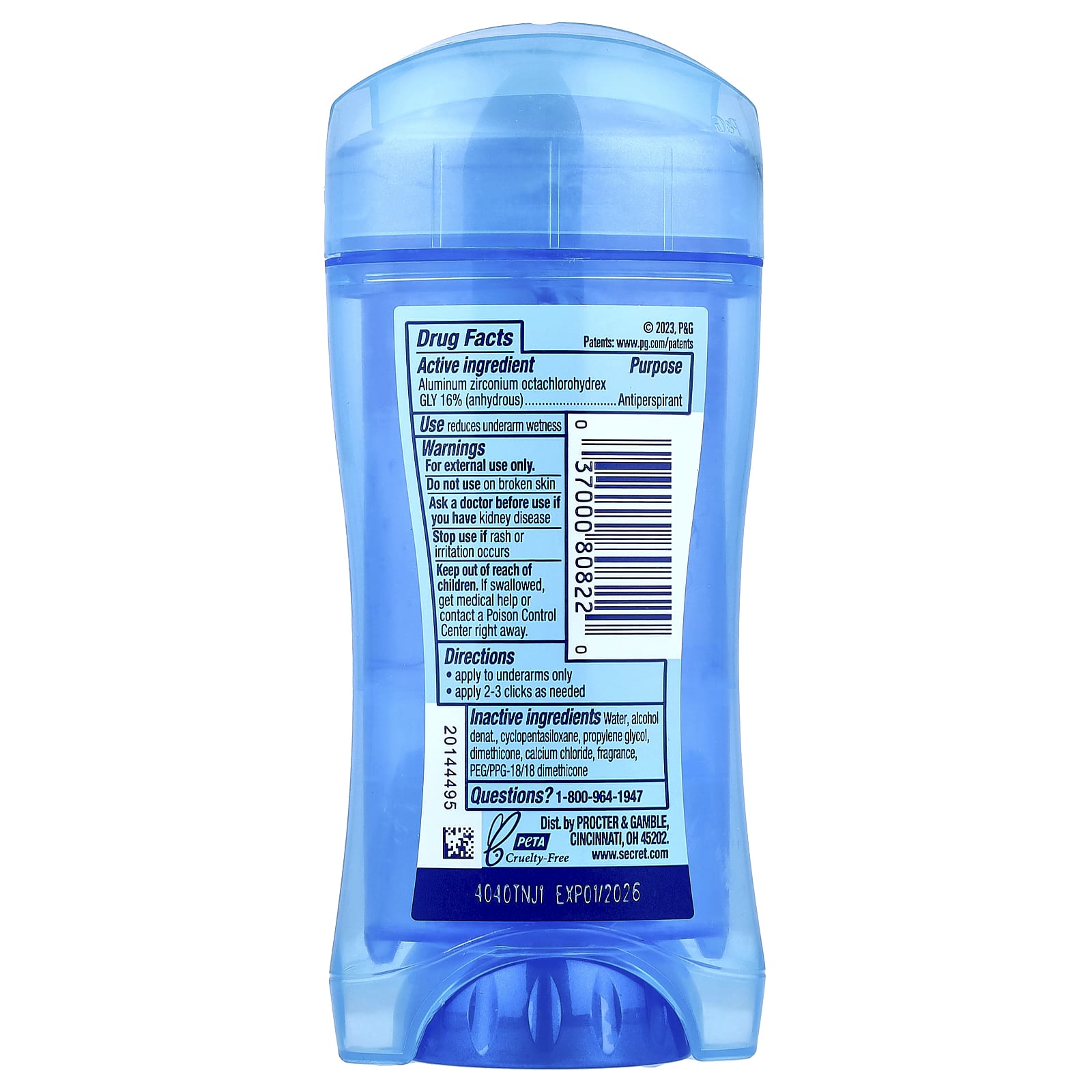 Secret, Outlast®, Sweat & Odor, 72 HR Clear Gel Deodorant, Completely Clean, 2.6 oz (73 g) - Image 2