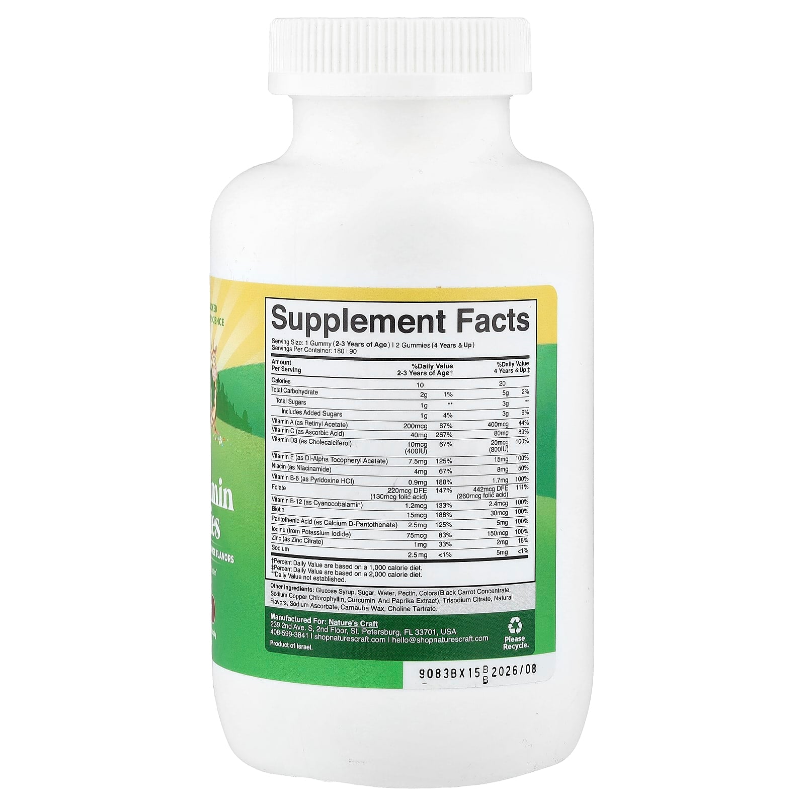 Nature's Craft, Kids Multivitamin Gummies, Strawberry , Raspberry & Orange, 180 Gummies - Image 2