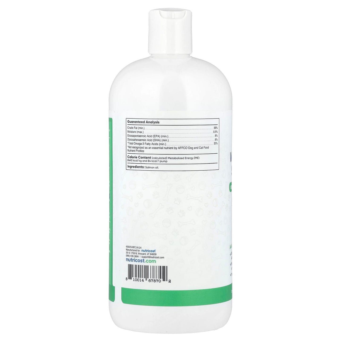 Nutricost, Pets, Wild Alaskan Salmon Oil, For Dogs & Cats, All Ages, 32 fl oz (946 ml) - Image 2