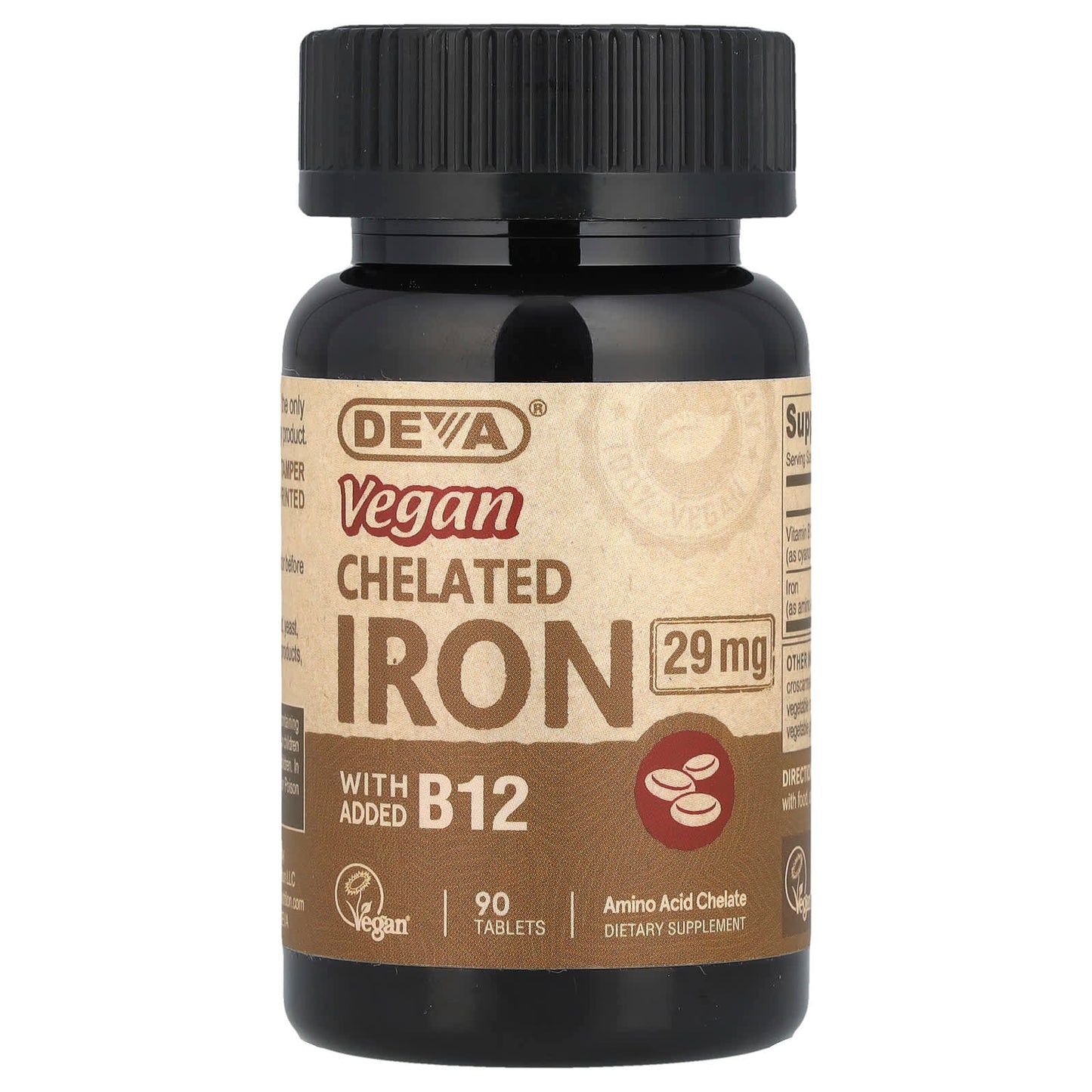 Deva Vegan Iron Supplement 90 Tablets - B12 Amino Chelate - Image 1
