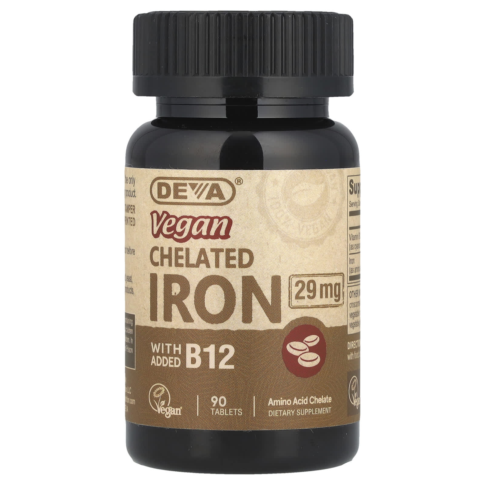 Deva Vegan Iron Supplement 90 Tablets - B12 Amino Chelate - Image 1