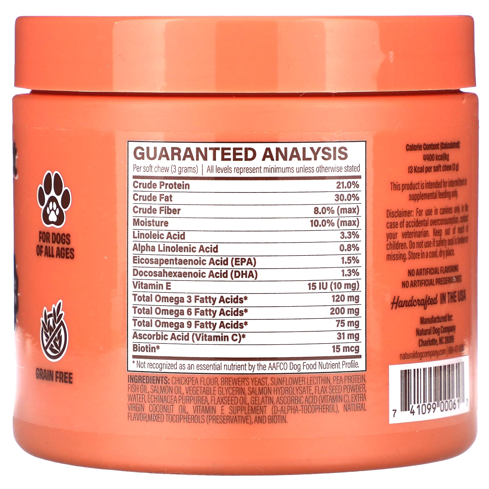 Natural Dog Company, Skin & Coat, For Dogs, All Ages, 90 Soft Chewable Bites, 9.5 oz (270 g) - Image 2