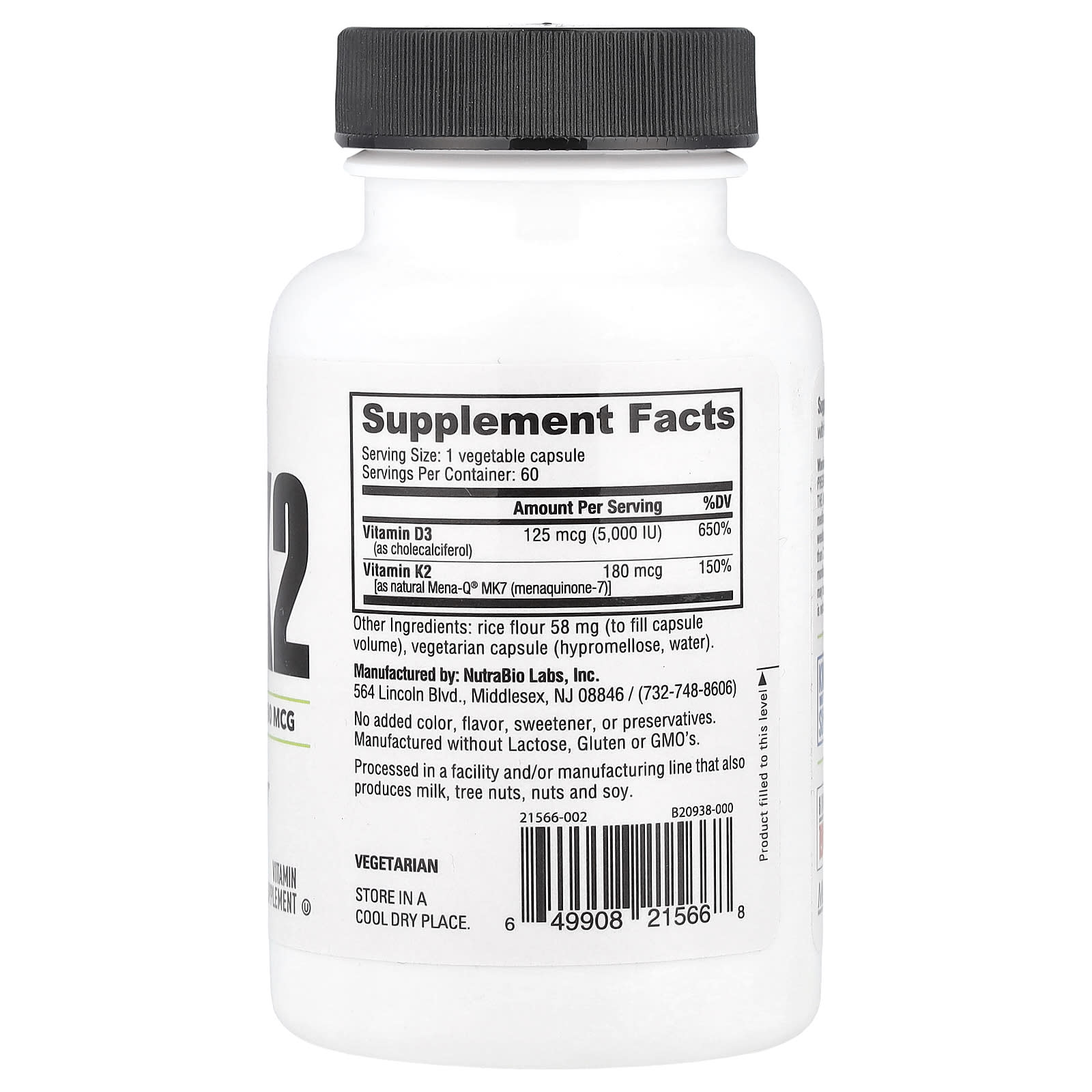 NutraBio, D3 K2, 60 Capsules - Image 2