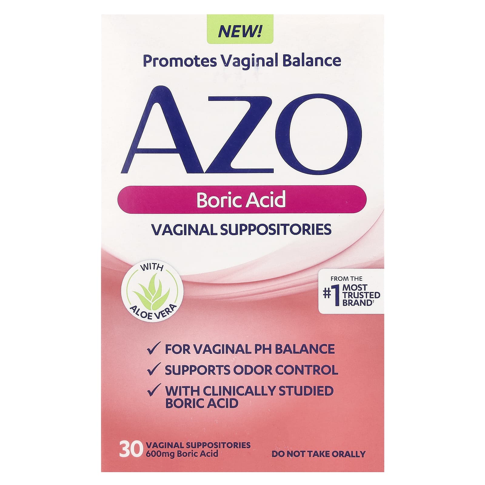 AZO Boric Acid Vaginal Suppositories for pH Balance & Odor Control, 600mg, 30 Suppositories - Image 1
