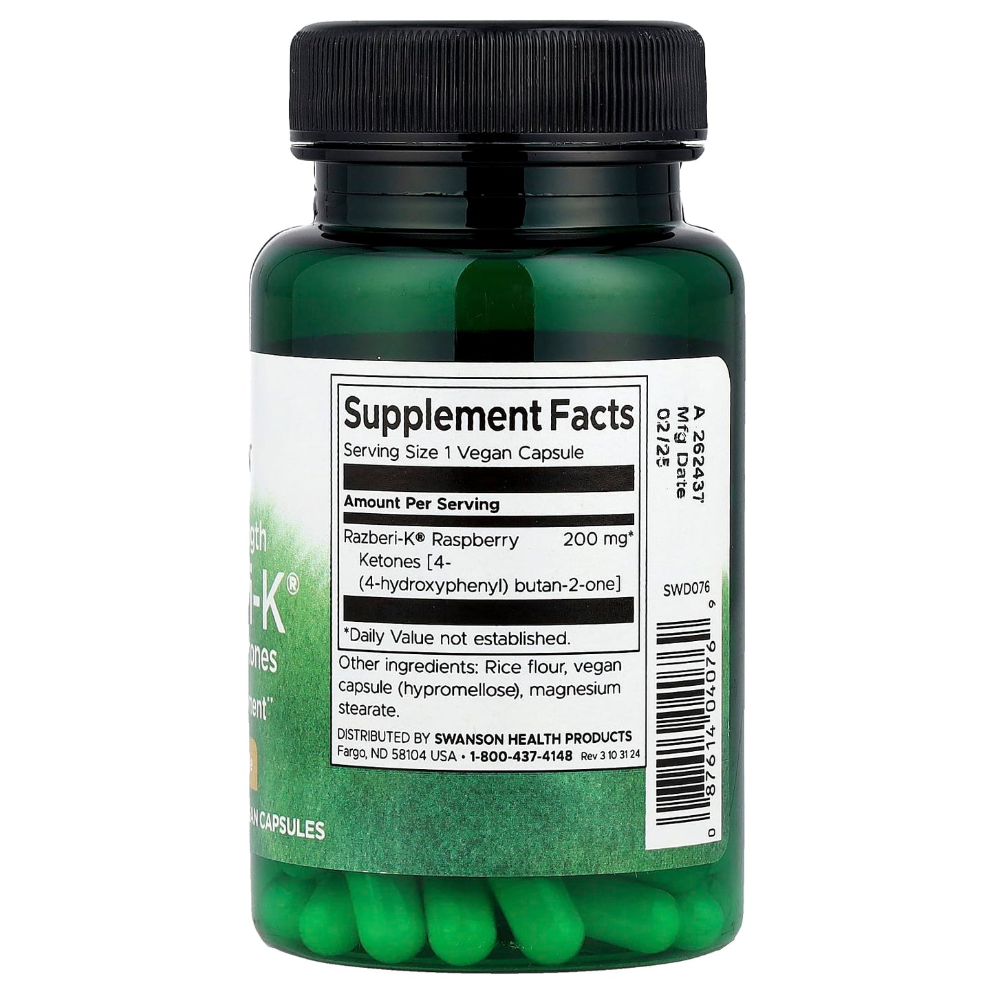 Swanson, Razberi-K®, Raspberry Ketones, Double Strength , 200 mg, 60 Vegan Capsules