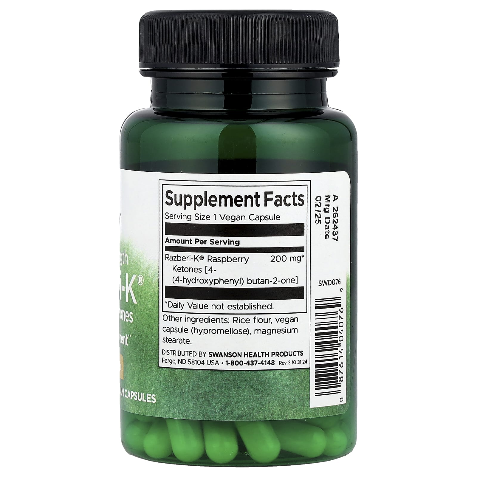 Swanson, Razberi-K®, Raspberry Ketones, Double Strength , 200 mg, 60 Vegan Capsules