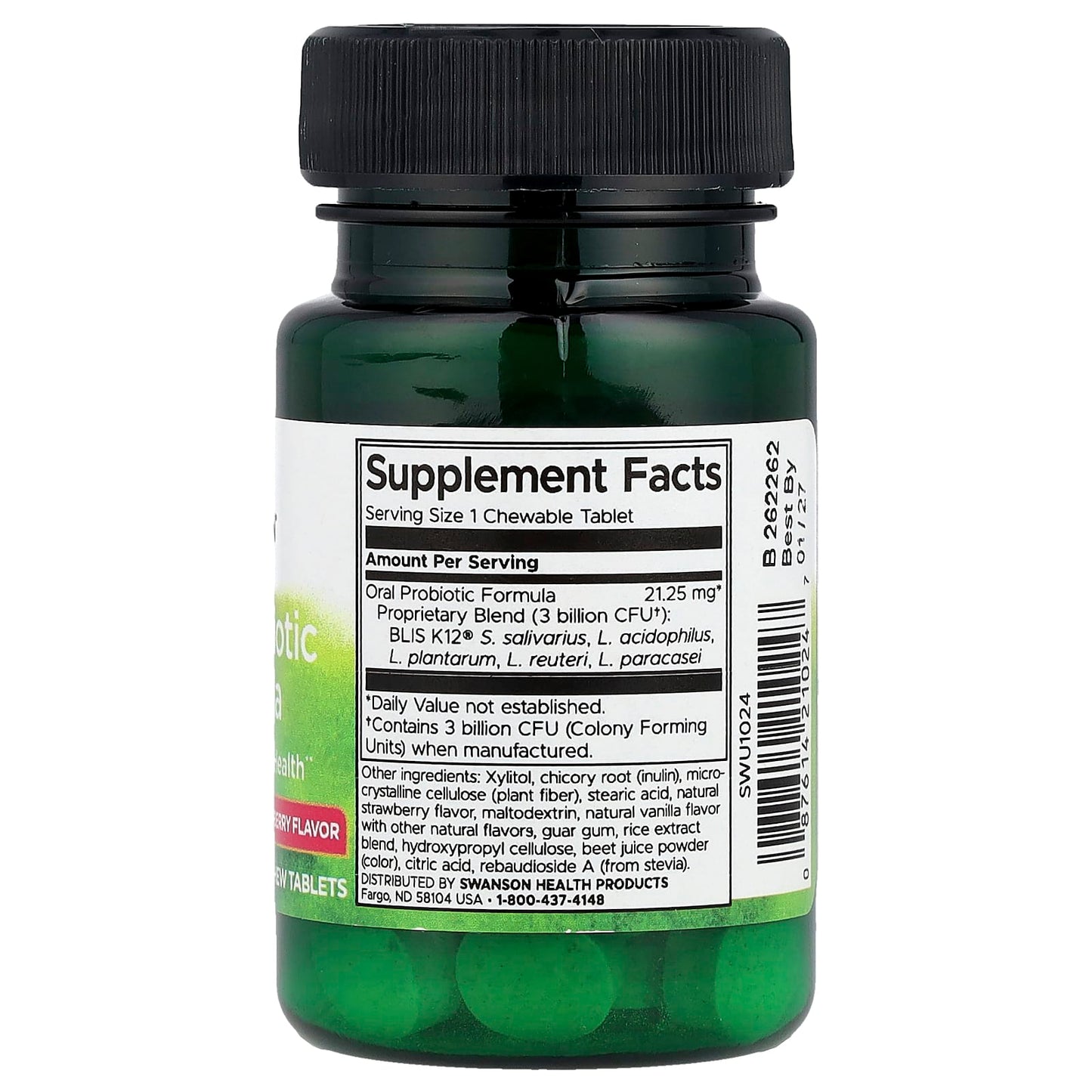 Swanson, Oral Probiotic Formula, Natural Strawberry, 3 Billion CFU, 30 Chew Tablets - Image 2