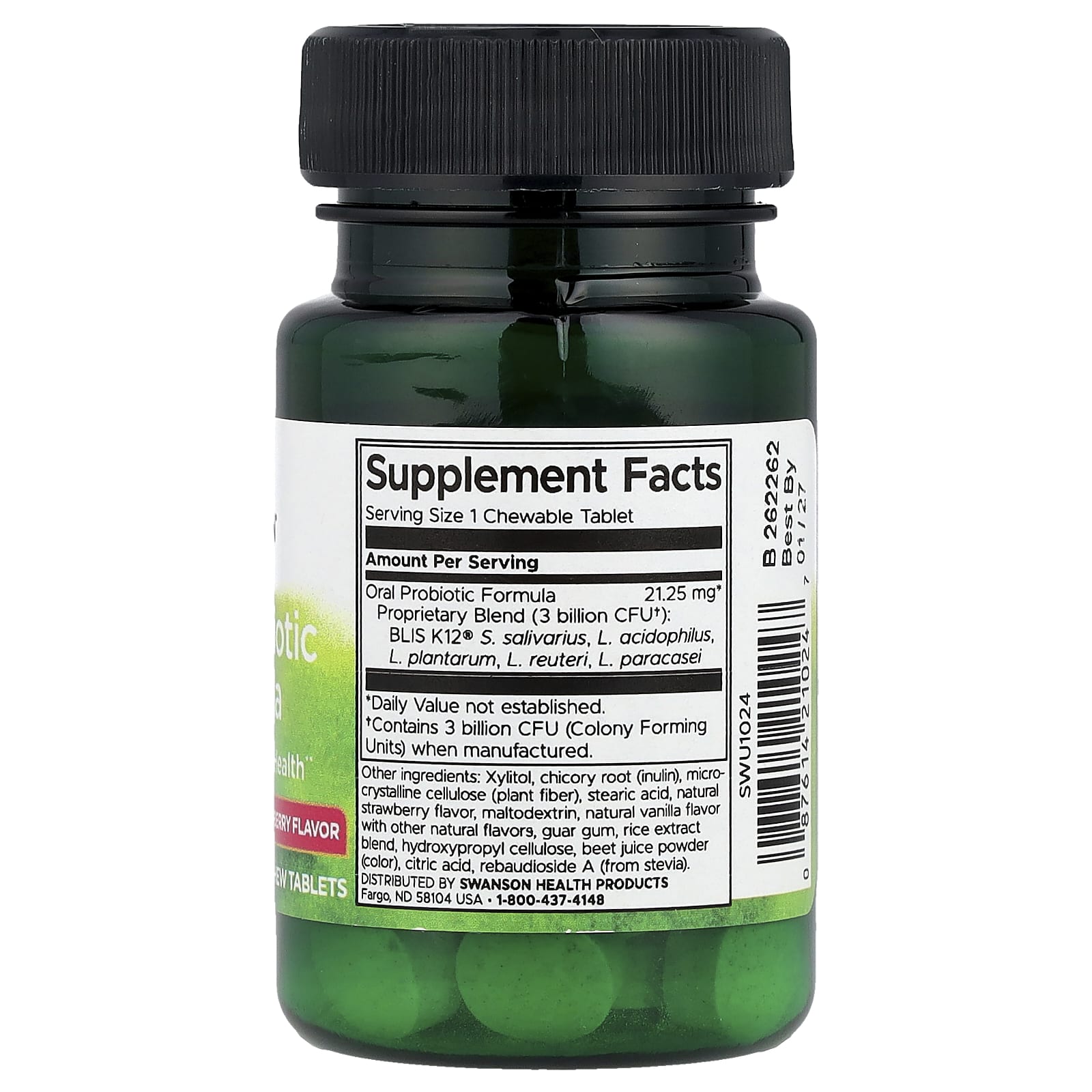 Swanson, Oral Probiotic Formula, Natural Strawberry, 3 Billion CFU, 30 Chew Tablets - Image 2
