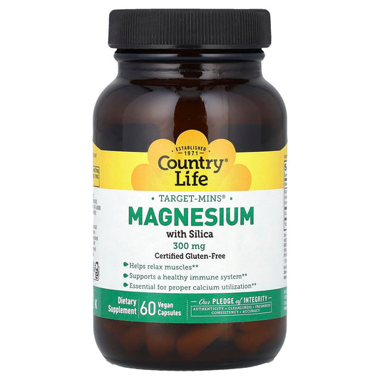 Country Life Magnesium with Silica, 300mg, 60 Capsules - Vegan & Gluten-Free - Image 1