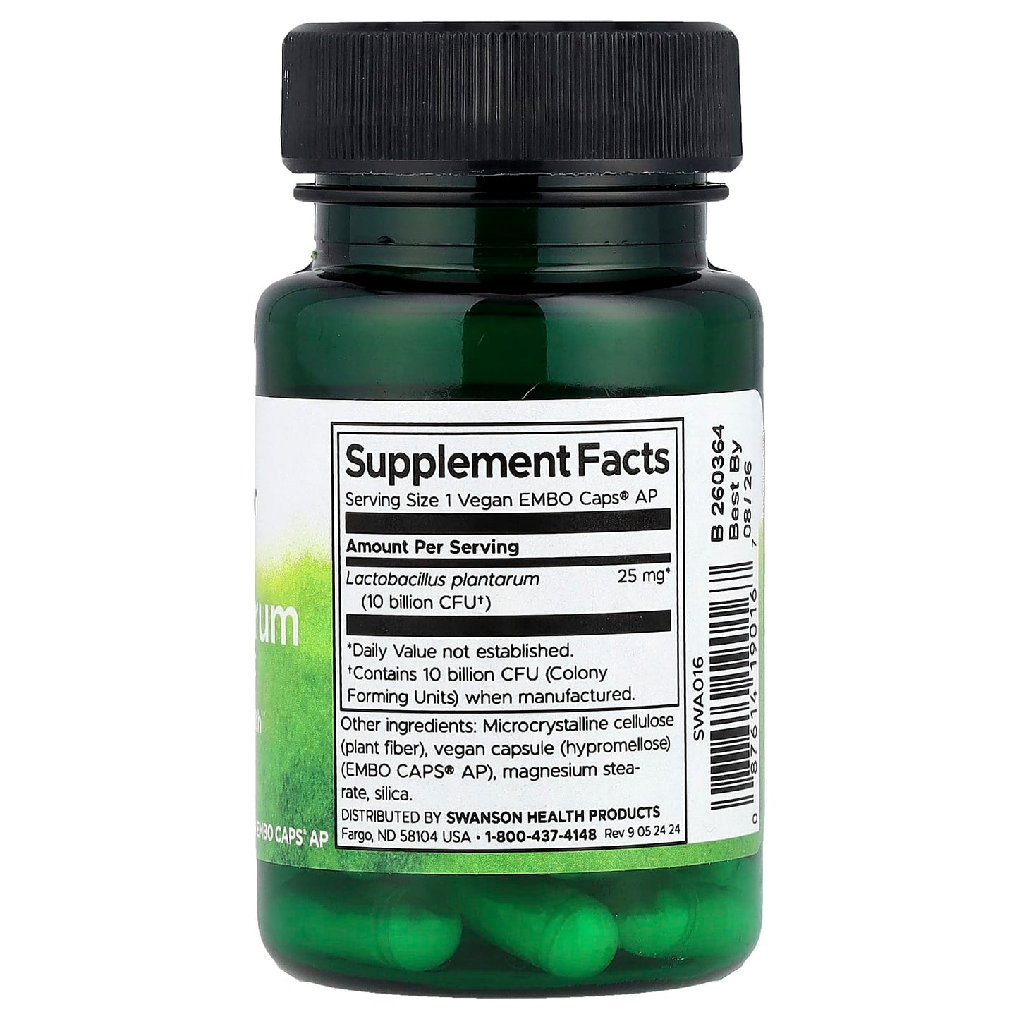 Swanson, L. Plantarum Probiotic, 10 Billion CFU, 30 Vegan EMBO Caps AP - Image 2