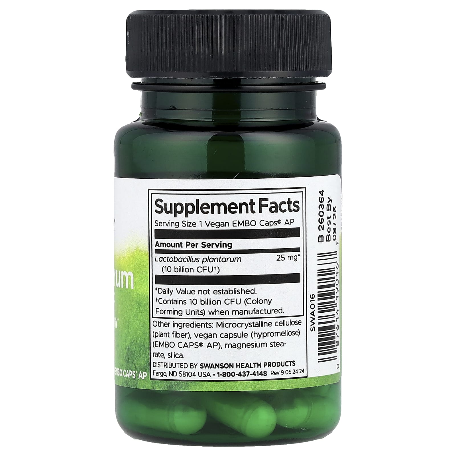 Swanson, L. Plantarum Probiotic, 10 Billion CFU, 30 Vegan EMBO Caps AP - Image 2