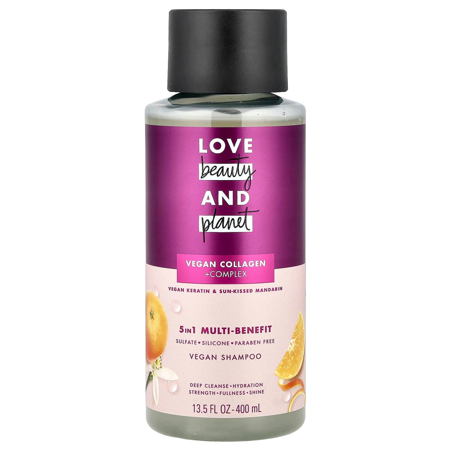 Love Beauty and Planet, 5-in-1 Multi-Benefit Vegan Shampoo, Vegan Keratin & Sun-Kissed Mandarin, 13.5 fl oz (400 ml) - Image 1
