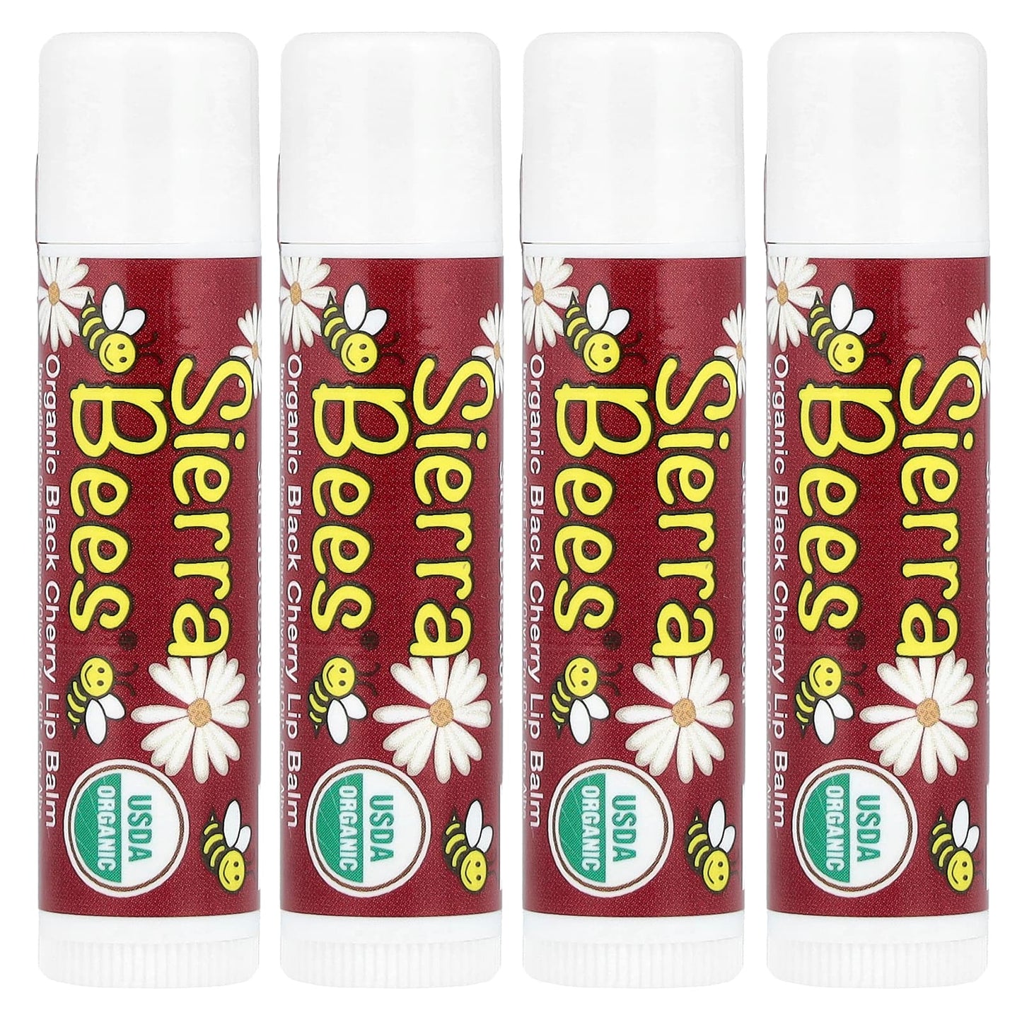 Sierra Bees, Organic Lip Balms, Black Cherry, 4 Pack, 0.15 oz (4.25 g) Each - Image 1