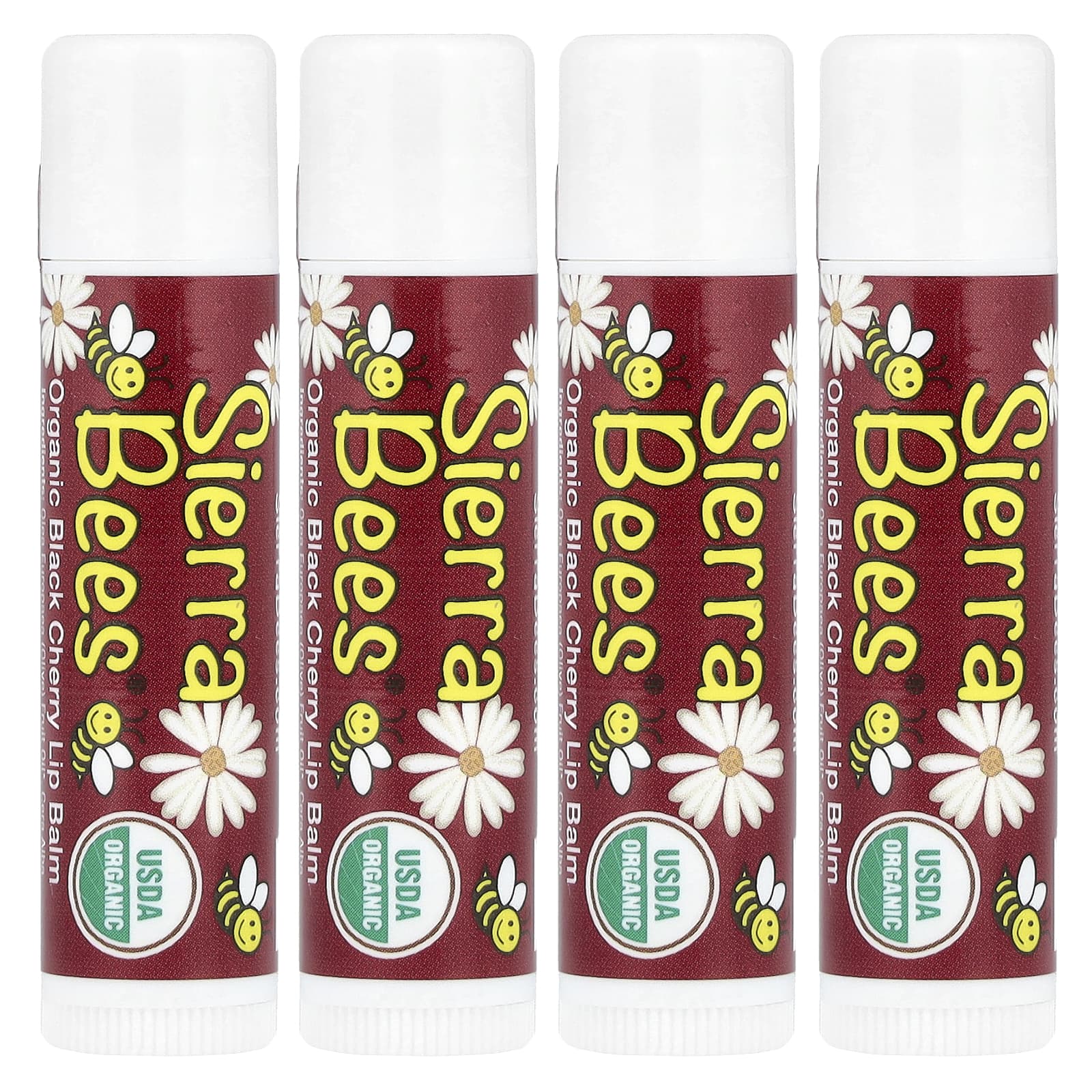 Sierra Bees, Organic Lip Balms, Black Cherry, 4 Pack, 0.15 oz (4.25 g) Each - Image 1
