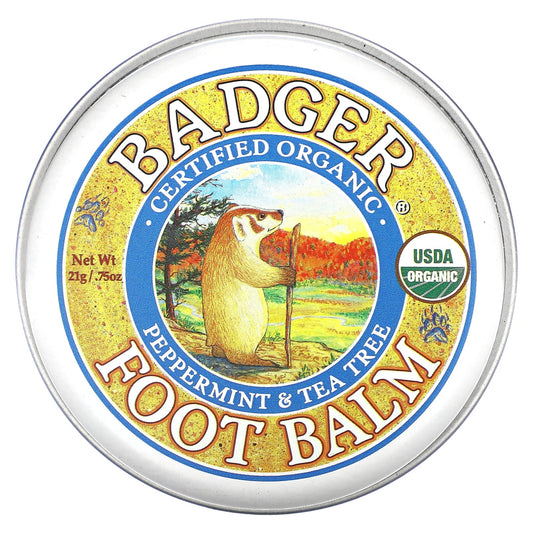 Organic Foot Balm with Peppermint & Tea Tree Essential Oils, 0.75 oz (21g) - Image 1