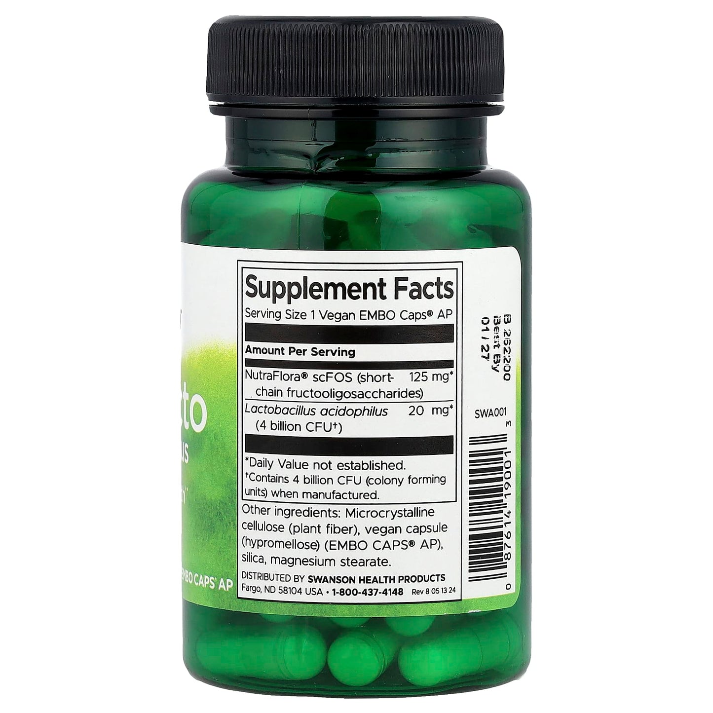 Swanson, ProLacto Acidophilus, 4 Billion CFU, 60 Vegan EMBO Caps® AP - Image 2