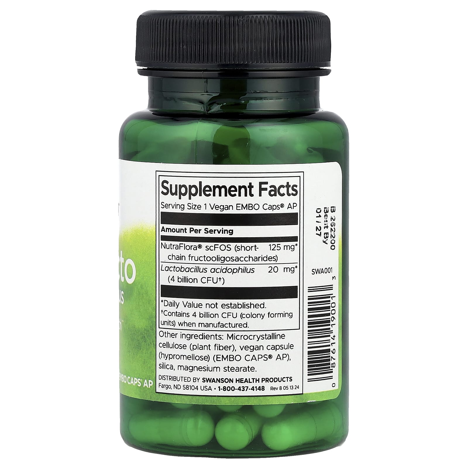 Swanson, ProLacto Acidophilus, 4 Billion CFU, 60 Vegan EMBO Caps® AP - Image 2