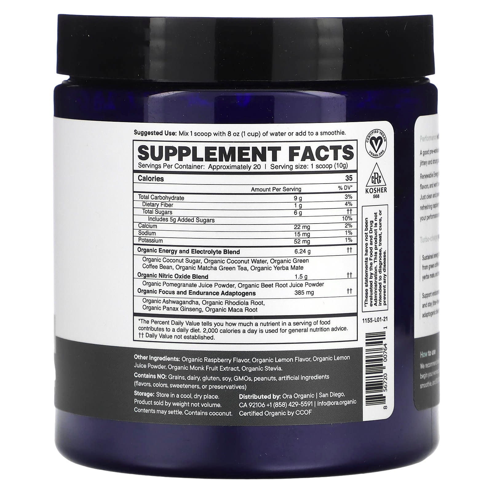 Ora, Renewable Energy, Performance Pre-Workout, Raspberry Lemonade, 7.1 oz (200 g) - Image 2