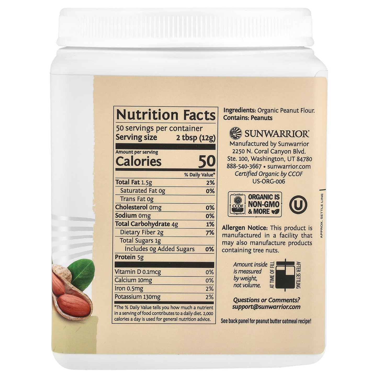 Sunwarrior, Harvest, Peanut Butter Powder, 1.32 lb (600 g) - Image 2