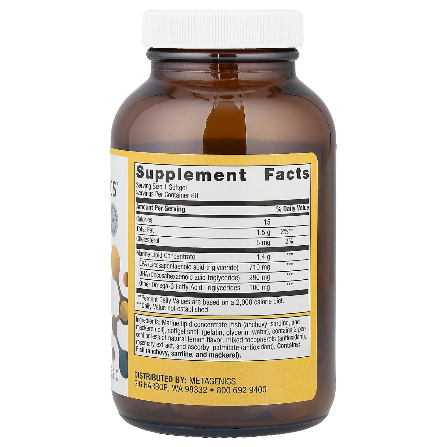 Metagenics, OmegaGenics® Fish Oil EPA-DHA, Natural Lemon, 1,000 mg, 60 Softgels - Image 2