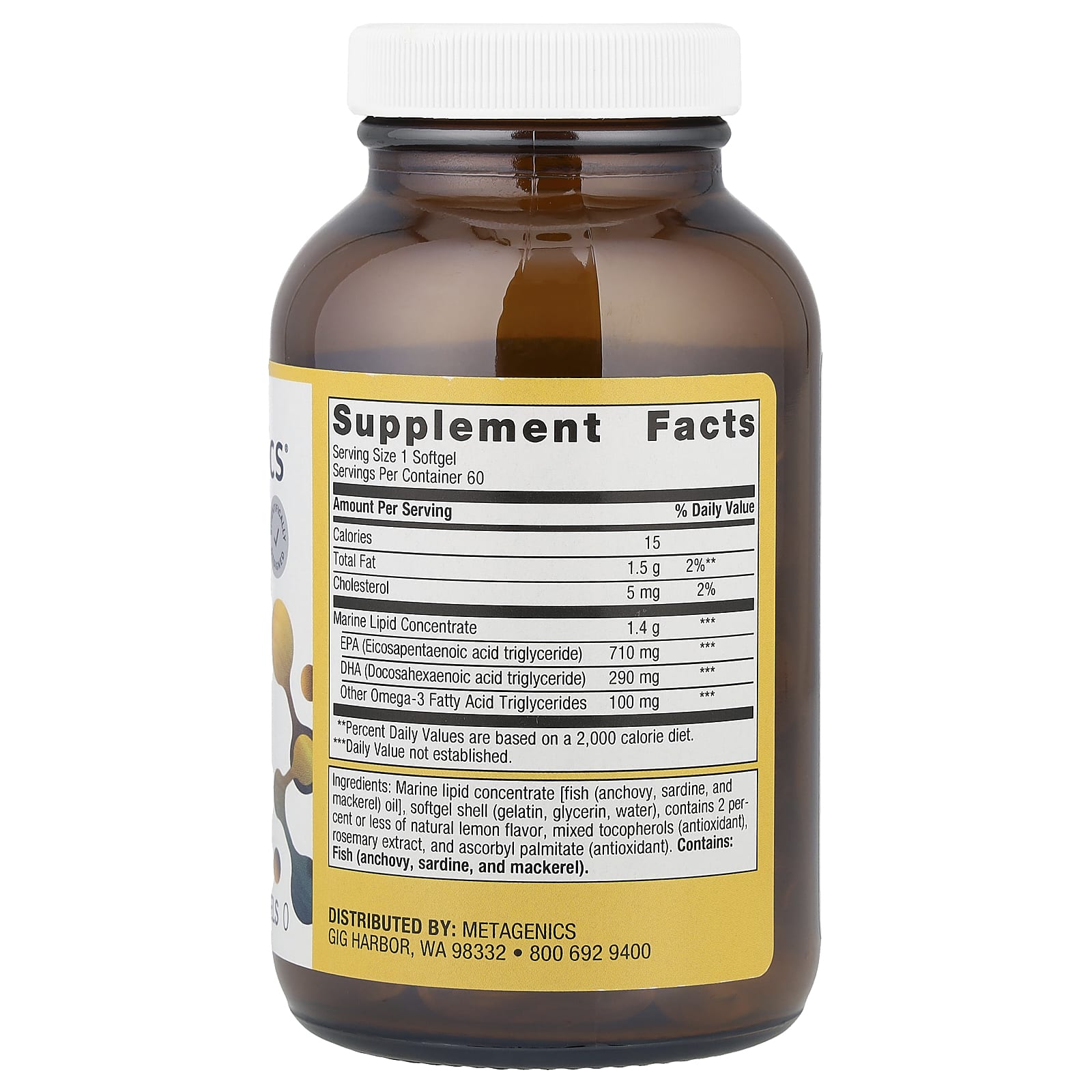 Metagenics, OmegaGenics® Fish Oil EPA-DHA, Natural Lemon, 1,000 mg, 60 Softgels - Image 2