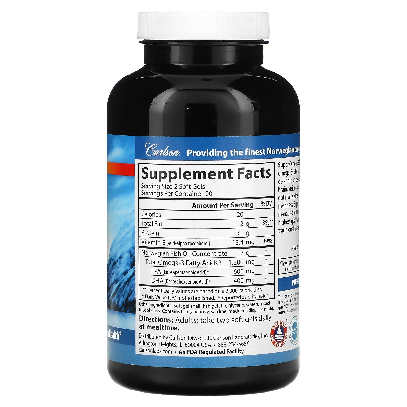 Norwegian Omega-3 Fish Oil Supplements by Carlson - 180 Soft Gels - Image 2