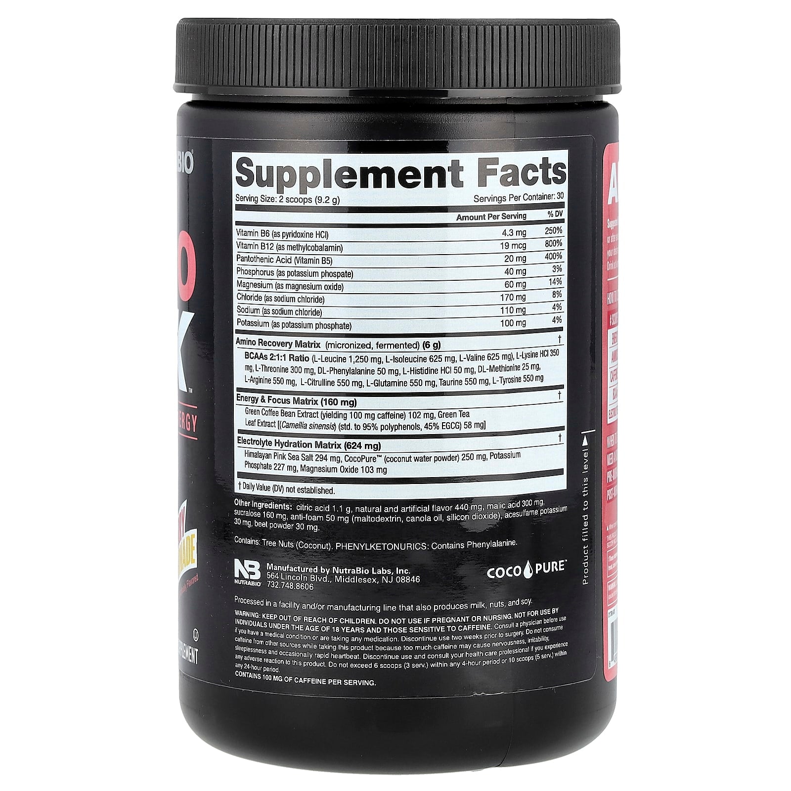 NutraBio, Amino Kick™, Raspberry Lemonade, 9.7 oz (276 g) - Image 2