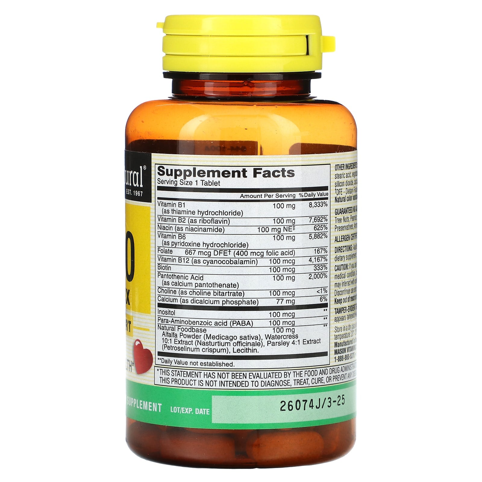 Mason Natural, Ultra B-100 Complex, 100 Tablets - Image 2