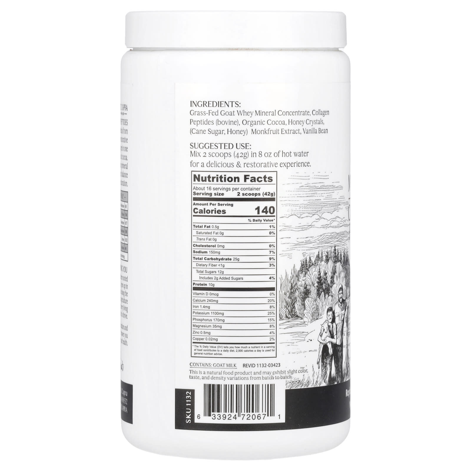 Mt. Capra, Clean Minerals with Collagen Peptides, Hot Cocoa, 23.8 oz (675 g) - Image 2