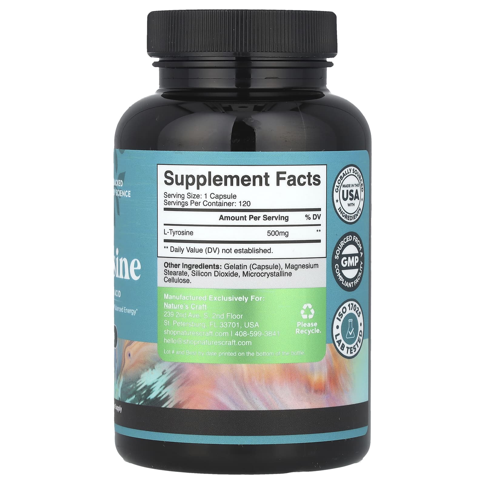 Nature's Craft, L-Tyrosine, 500 mg, 120 Capsules - Image 2