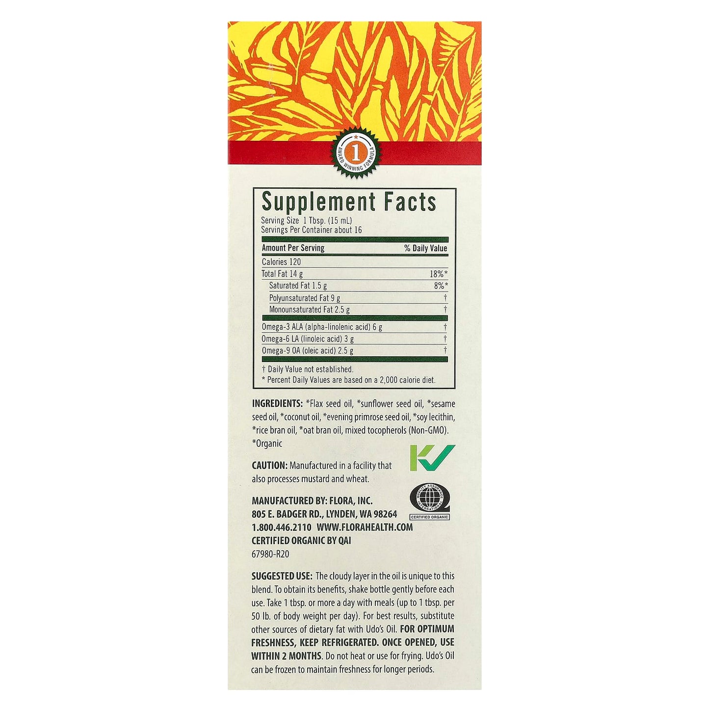 Organic Udo's Oil 3·6·9 Blend - USDA Certified, Vegan, Gluten-Free - Image 2