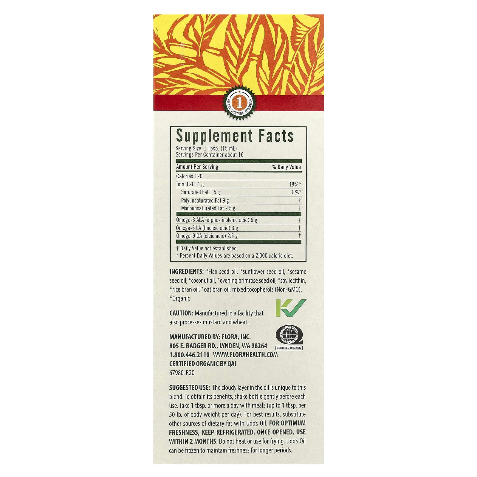 Organic Udo's Oil 3·6·9 Blend - USDA Certified, Vegan, Gluten-Free - Image 2