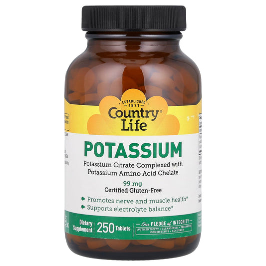 Country Life Potassium Supplement - 250 Tablets for Healthy Nervous System - Image 1