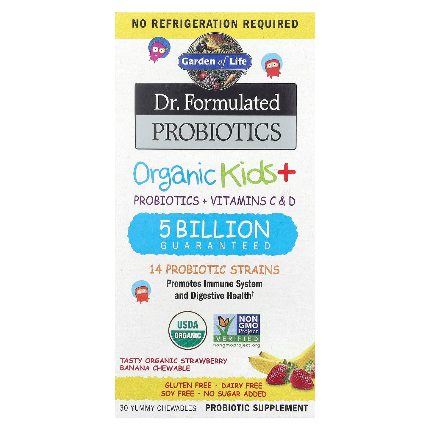Garden of Life USDA Organic Kids Probiotics, 5 Billion CFU, Strawberry Banana - 30 Chewables - Image 1