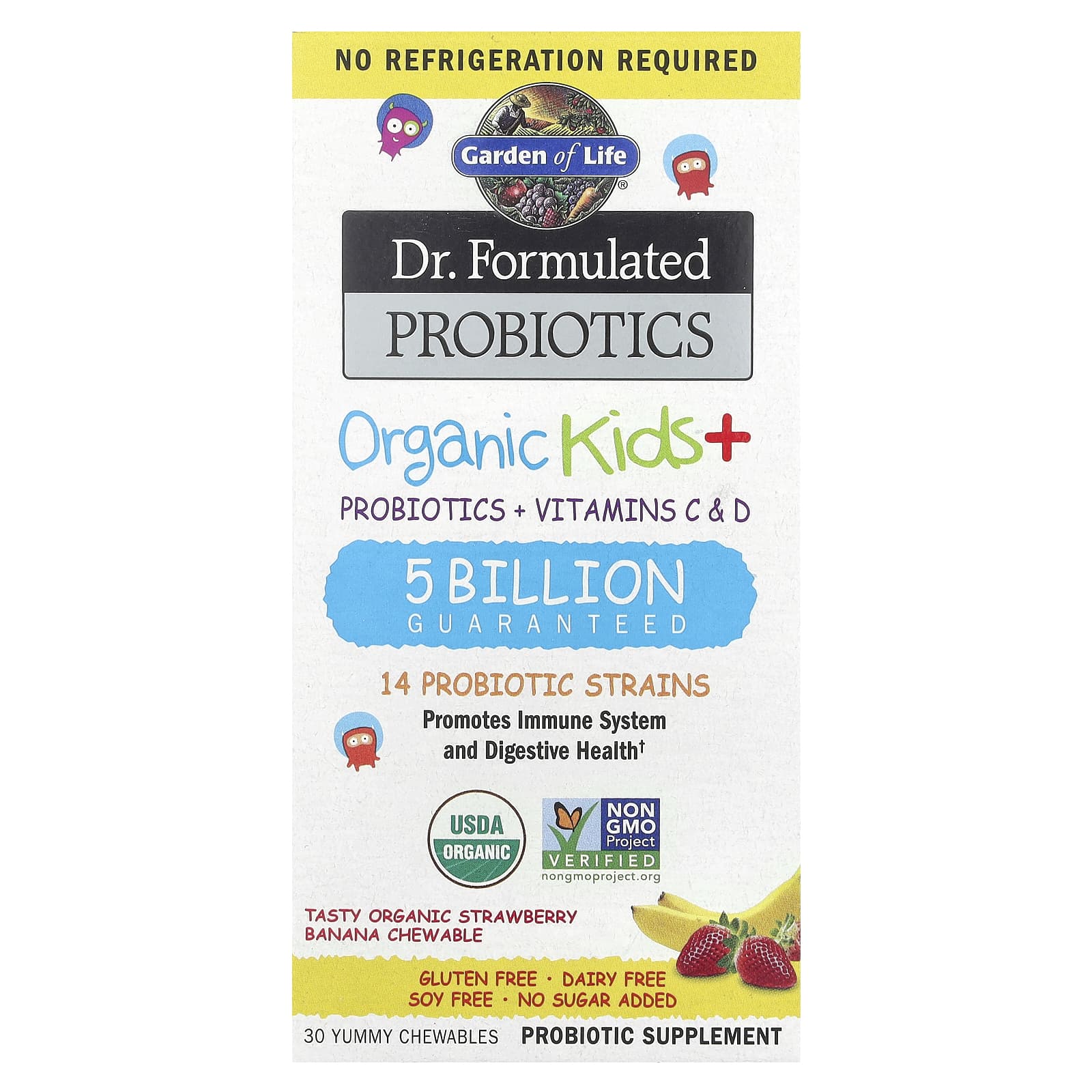 Garden of Life USDA Organic Kids Probiotics, 5 Billion CFU, Strawberry Banana - 30 Chewables - Image 1