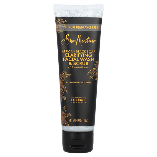 SheaMoisture, Clarifying Facial Wash & Scrub With Tamarind Extract, African Black Soap, Fragrance Free,  4 oz (113 g) - Image 1