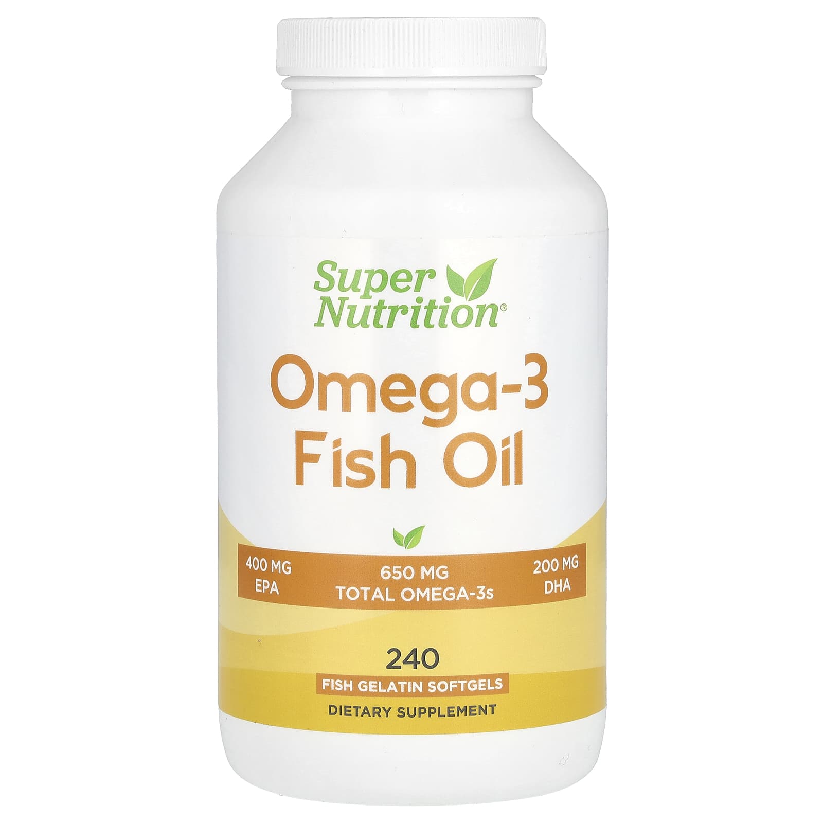 Omega-3 Supplements, Super Nutrition, 1000mg Fish Oil, 240 Softgels - Image 1