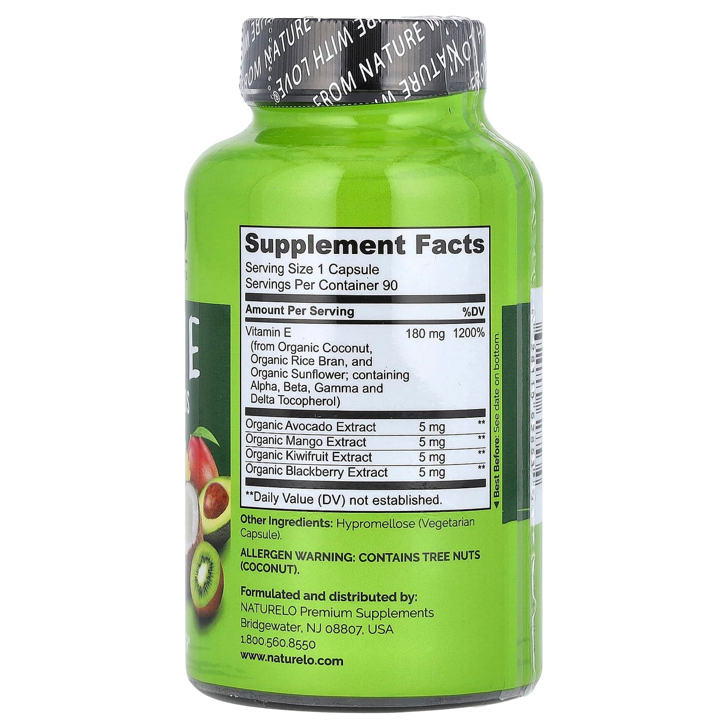 NATURELO, Vitamin E, 180 mg, 90 Vegetarian Capsules - Image 2