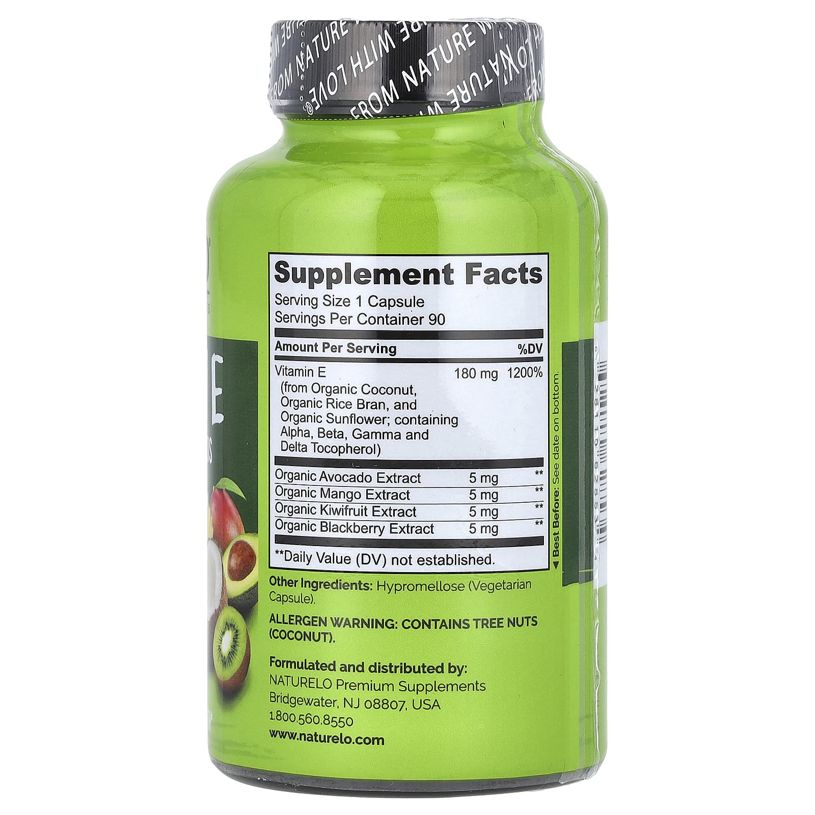 NATURELO, Vitamin E, 180 mg, 90 Vegetarian Capsules - Image 2