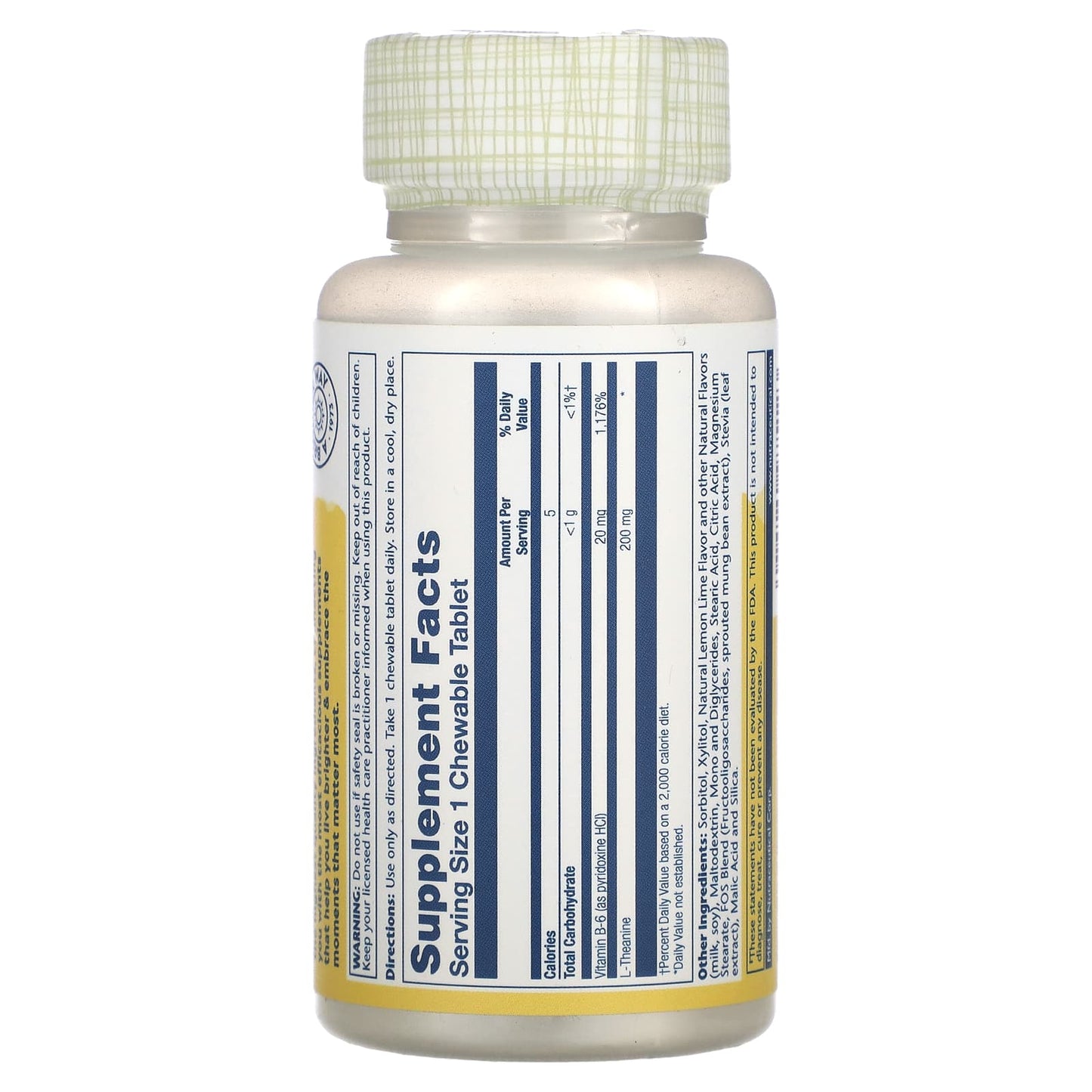 Solaray, L-Theanine, Natural Lemon-Lime, 200 mg, 30 Chewables - Image 2
