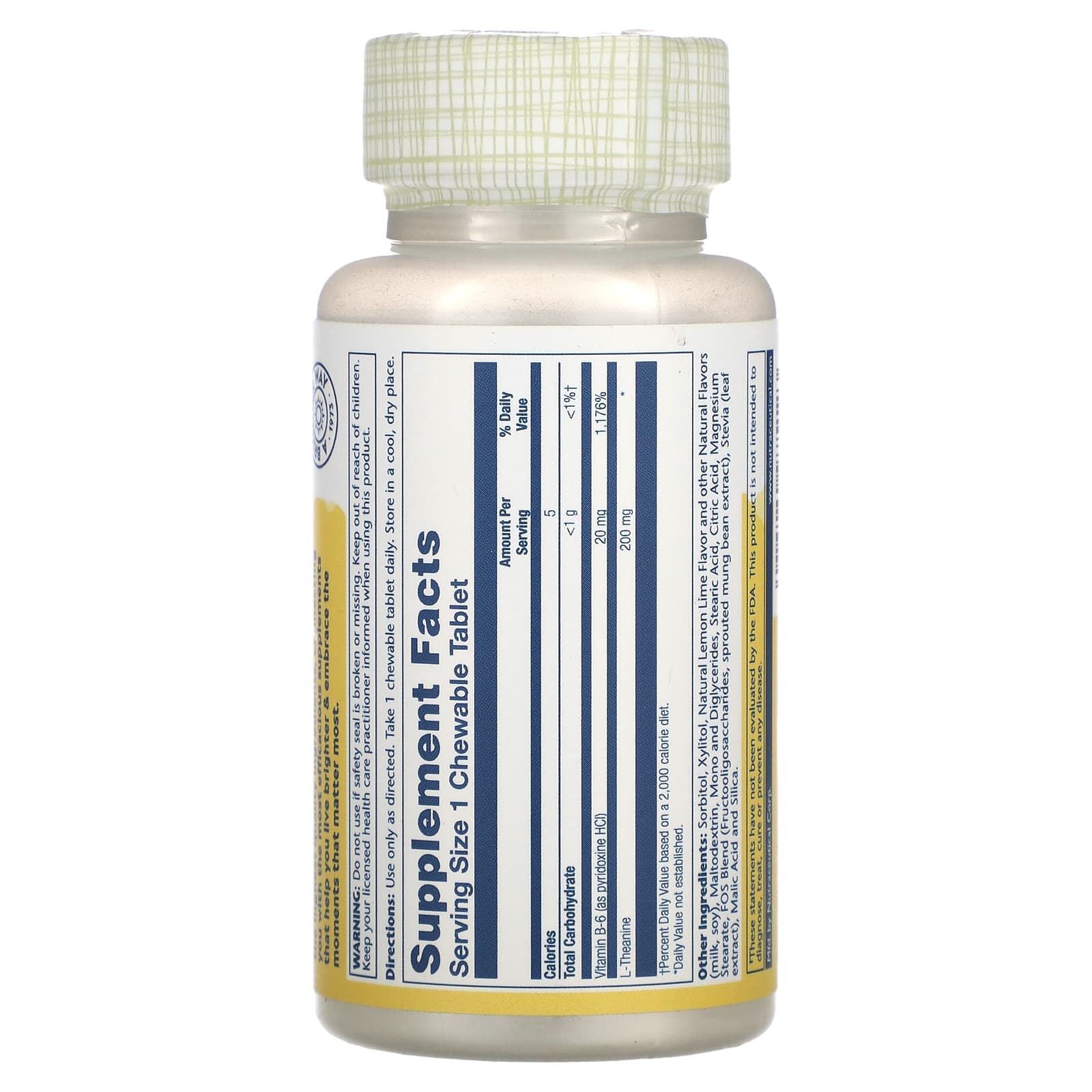 Solaray, L-Theanine, Natural Lemon-Lime, 200 mg, 30 Chewables - Image 2