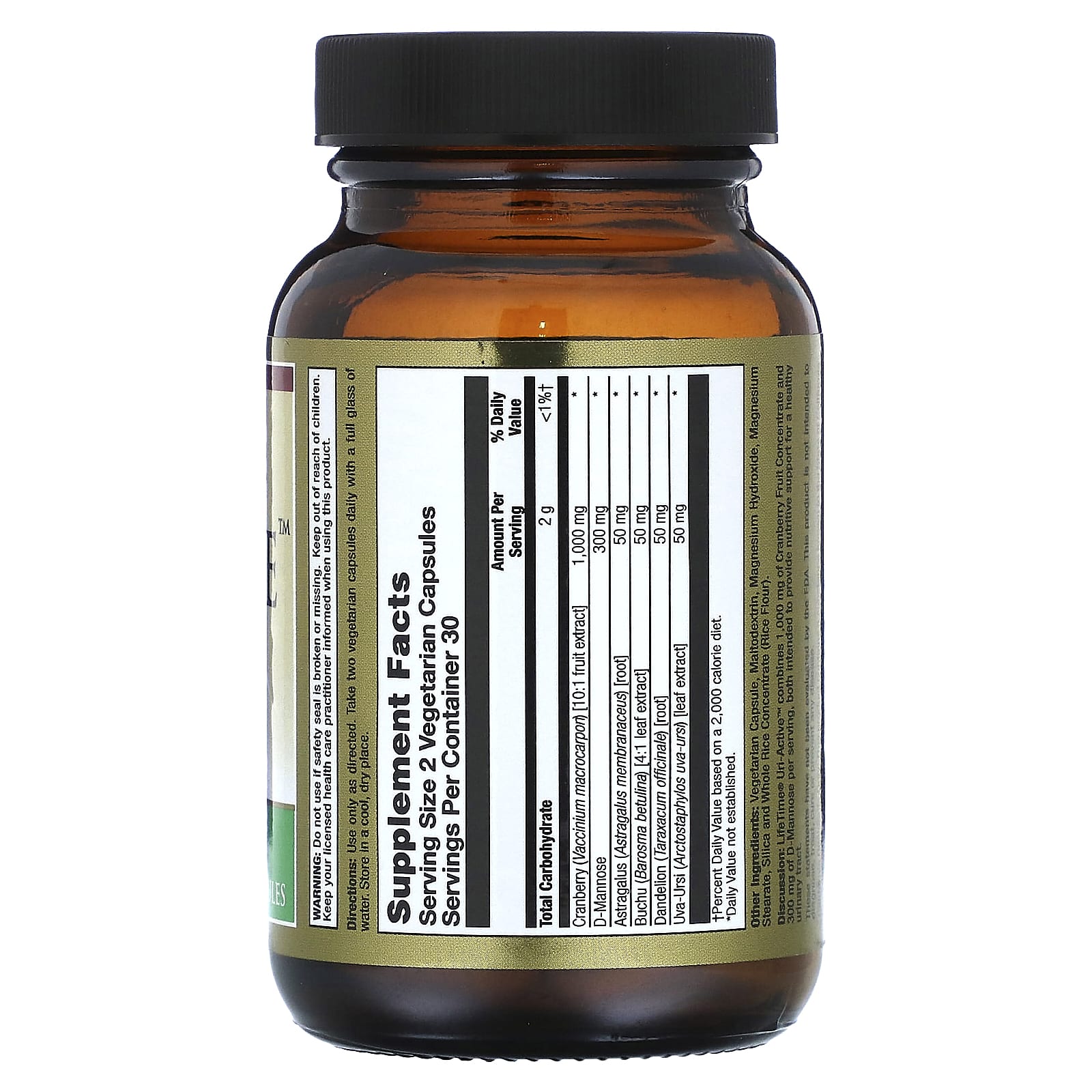 LifeTime Vitamins, Uri-Active, Cranberry Concentrate Formula with D-Mannose, 60  Vegetarian Capsules - Image 2