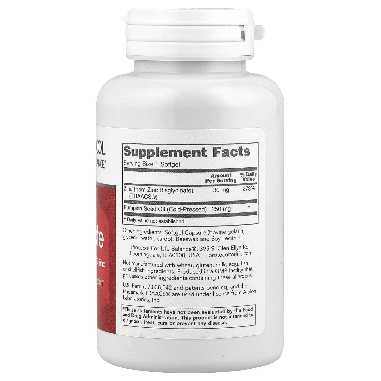 Protocol for Life Balance, Zinc Glycinate, 30 mg, 120 Softgels - Image 2