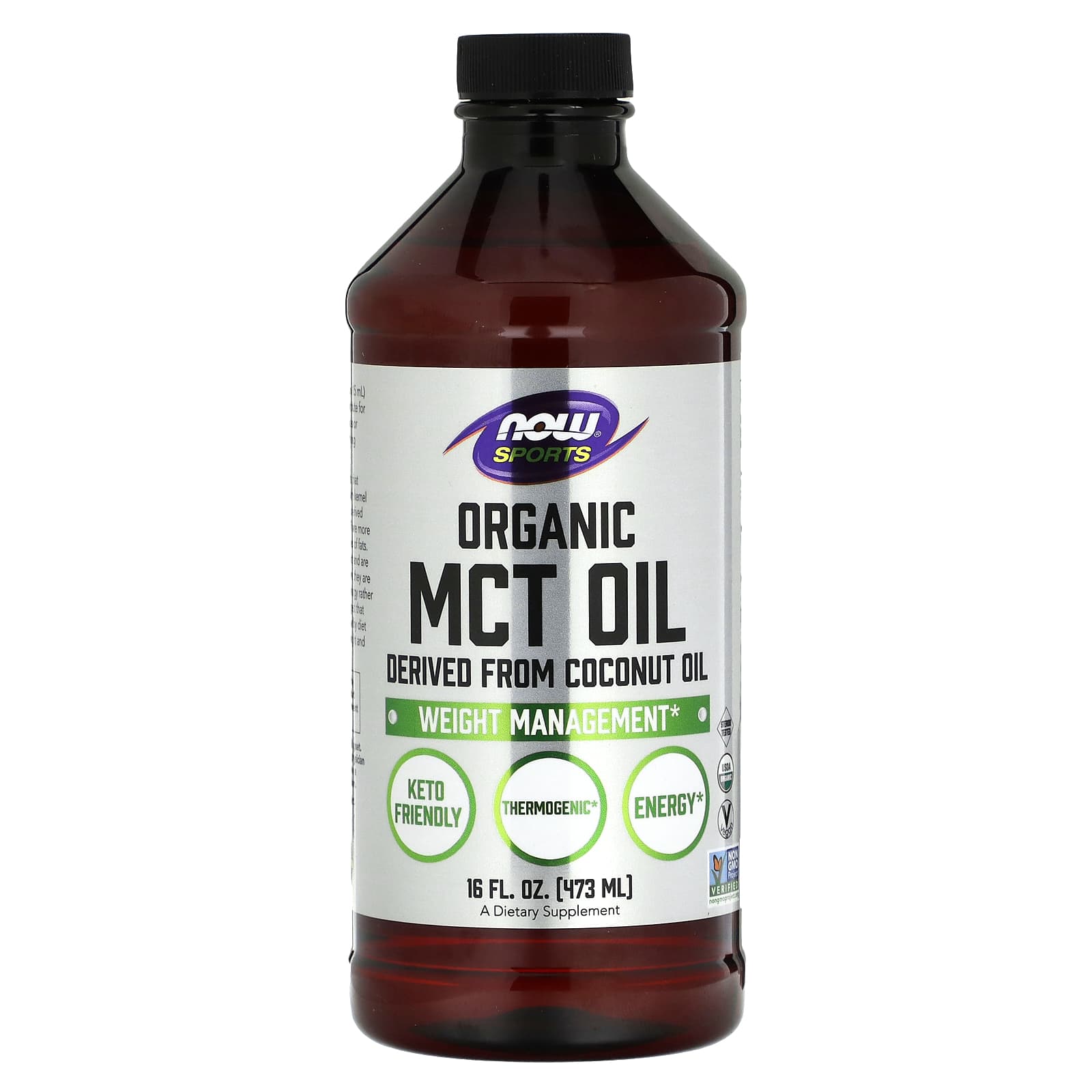 NOW Foods, Sports, Organic MCT Oil, 14 g, 16 fl oz (473 ml) - Image 1